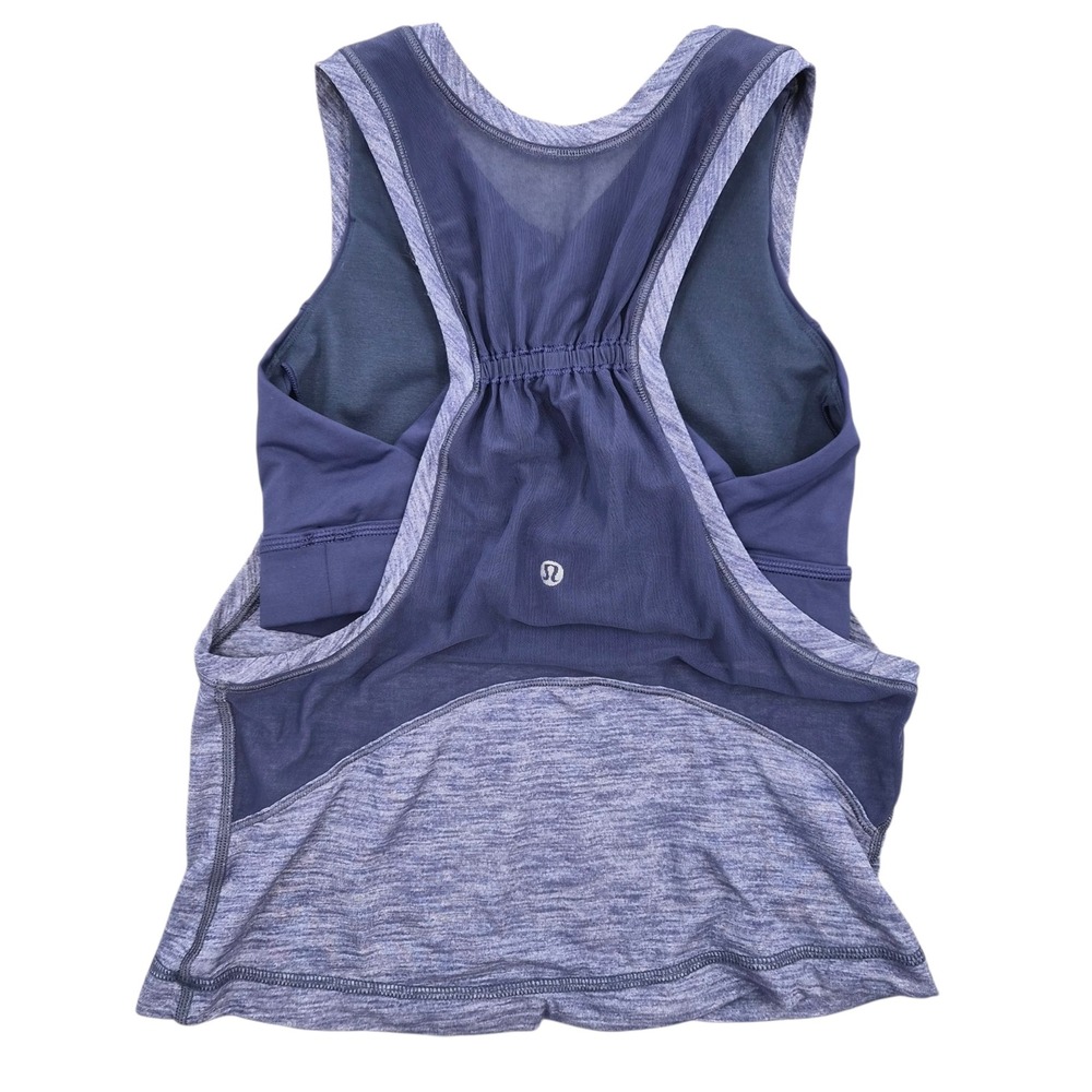 Lululemon 2-in-1 Tank Top Built-in Sports Bra Blue Heather Mesh Back Size 4 - Picture 2 of 7